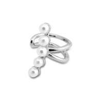 Pendientes ear cuff Acero Inox con imitaci&oacute;n de perlas Plateado-blanco