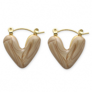 Pendientes Acero Inox criolla coraz&oacute;n Dorado-marr&oacute;n