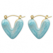 Pendientes Acero Inox criolla coraz&oacute;n Dorado-azul claro