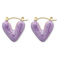 Pendientes Acero Inox criolla coraz&oacute;n Dorado-p&uacute;rpura