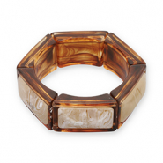Pulseras de resina hex&aacute;gono Transparente marr&oacute;n &aacute;mbar-blancuzco-beige