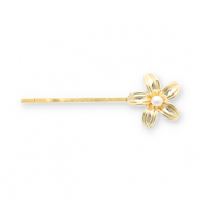 Accesorios para el pelo pasador para pelo flor con imitaci&oacute;n de perla Dorado-blanco