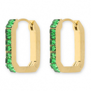 Pendientes Acero Inox criollas rect&aacute;ngulo con strass Dorado-verde
