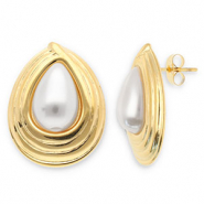 Pendientes Acero Inox gota Dorado-blanco