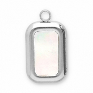 Colgantes Acero Inox concha rect&aacute;ngulo Plateado-blanco