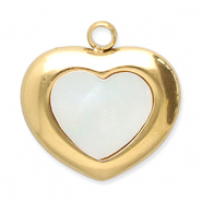 Colgantes Acero Inox concha coraz&oacute;n Dorado-blanco