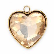 Colgantes Acero Inox faceteado coraz&oacute;n Dorado-champagne