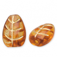 Abalorios acr&iacute;licos hoja Marr&oacute;n co&ntilde;ac-dorado