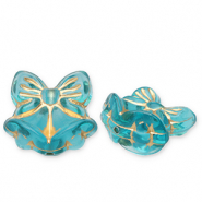 Abalorios acr&iacute;licos lazo con campanas navide&ntilde;as Azul verdoso-dorado