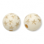 Abalorios acr&iacute;licos 10 mm redondos con estrellas Blancuzco-dorado
