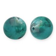 Abalorios acr&iacute;licos 12 mm redondos Verde teal-blanco