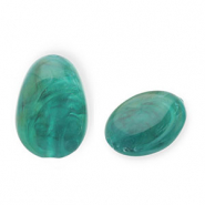 Abalorios acr&iacute;licos con forma de huevo Verde teal-blanco