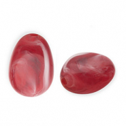 Abalorios acr&iacute;licos con forma de huevo Rojo-blanco