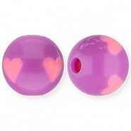 Abalorios acr&iacute;licos 12 mm con coraz&oacute;n P&uacute;rpura-rosado