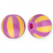 Abalorios acr&iacute;licos 12 mm con rayas P&uacute;rpura-naranja claro
