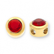 Abalorios Acero Inox disco con strass Dorado-rojo