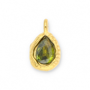 Colgantes Acero Inox gota con faceta Dorado-verde olivia