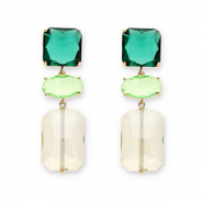 Pendientes de Cristal cuadrado-&oacute;valo-rect&aacute;ngulo Verde oscuro-verde claro-beige arena