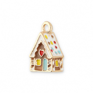 Colgantes met&aacute;licos casita de jengibre Dorado-multicolor