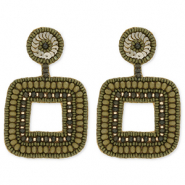 Pendientes trendy con abalorios de vidrio cuadrado Verde oliva