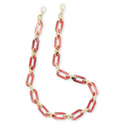 Correas de mu&ntilde;eca trendy para m&oacute;vil en acr&iacute;lico Rojo coral-dorado