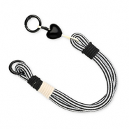 Cord&oacute;n para m&oacute;vil trendy con coraz&oacute;n Negro-blanco-beige