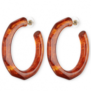 Pendientes resina trendy Marrón ámbar oscuro