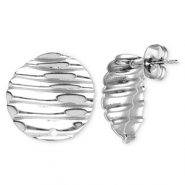 Fornituras acero inox pendientes redondos con lineas con anilla Plateado