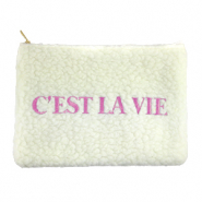 Neceser tejido Teddy "C'EST LA VIE" Blancuzco-p&uacute;rpura
