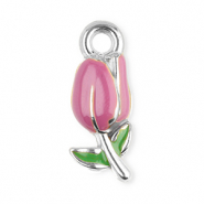 Colgantes Acero Inox tulip&aacute;n Plateado-p&uacute;rpura-verde