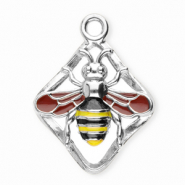 Colgantes Acero Inox rombo con abeja Plateado-rojo &oacute;xido-amarillo-negro