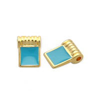 Colgantes met&aacute;licos DQ&reg; cuadrado Dorado-azul petr&oacute;leo (sin n&iacute;quel)