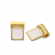 Colgantes met&aacute;licos DQ&reg; cuadrado Dorado-blanco nacar (sin n&iacute;quel)