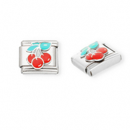 Acero Inox link-eslab&oacute;n para pulsera italiana con dijes Acero Inox cerezas Plateado-rojo-verde