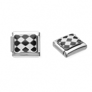 Acero Inox link-eslab&oacute;n para pulsera italiana con dijes Acero Inox bloques Plateado-negro-blanco