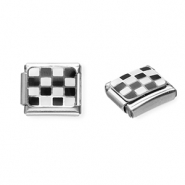 Acero Inox link-eslab&oacute;n para pulsera italiana con dijes Acero Inox bloques Plateado-negro-blanco