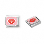 Acero Inox link-eslab&oacute;n para pulsera italiana con dijes Acero Inox kiss Plateado-rosa-rojo
