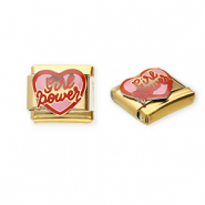 Acero Inox link-eslab&oacute;n para pulsera italiana con dijes Acero Inox coraz&oacute;n "Girl power" Dorado-rosa-rojo
