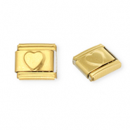 Acero Inox link-eslab&oacute;n para pulsera italiana con dijes Acero Inox coraz&oacute;n Dorado