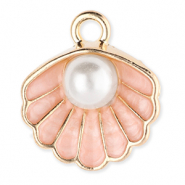 Colgantes met&aacute;licos concha con perla Dorado-melocot&oacute;n rosa claro-blanco
