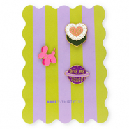 BY31&reg; Pins "Sushi"&nbsp;/&nbsp;perro globo&nbsp;/&nbsp;"Give me space" en una tarjeta Verde-p&uacute;rpura-rosa-blanco-amarillo