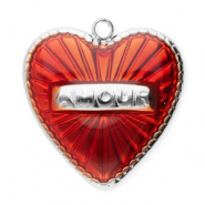 Colgantes Acero Inox coraz&oacute;n Plateado-rojo