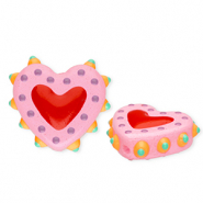 Abalorios de vidrio a mano coraz&oacute;n Rosa claro-multicolor