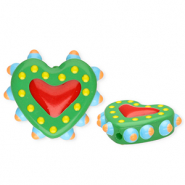 Abalorios de vidrio a mano coraz&oacute;n Verde-rojo-multicolor