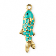 Colgantes Acero Inox esmalte pez Dorado-Turquesa verde