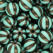 DQ® Abalorios acrílicos 12 mm con rayas Verde turqueza-marrón dorado