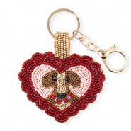 Llavero coraz&oacute;n con perro Dorado-rojo oscuro con revestimiento plateado-rosa claro-marr&oacute;n
