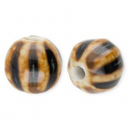 Abalorios de cerámica 11mm con rayas Marrón oscuro-marrón claro