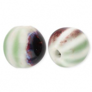 Abalorios de cerámica 11mm con rayas Verde claro-blancuzco-marrón-azul