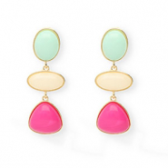 Pendientes trendy con perno de acero inox Dorado-verde menta-blancuzco-rosa hot